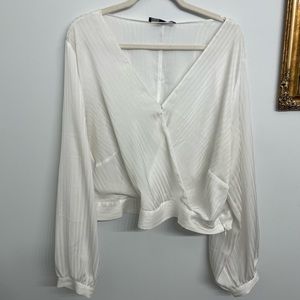 ELOQUII Plus Size White Long Sleeve Crop Top